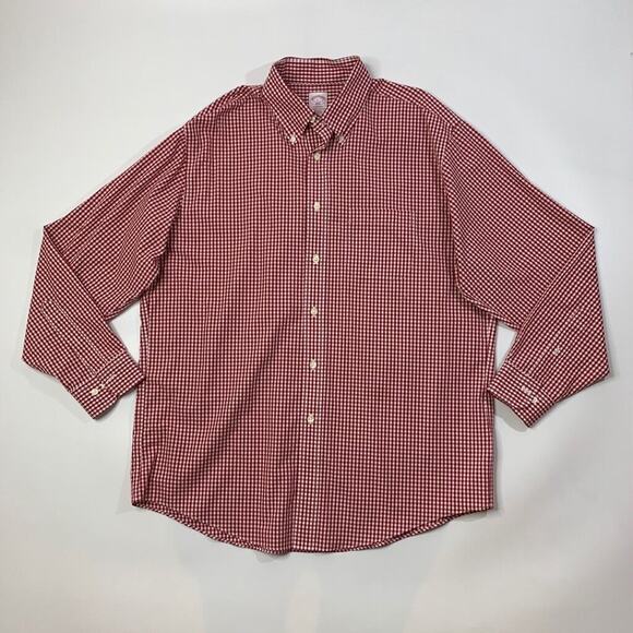 Brooks Brothers Shirt Mens L White Red Gingham Madison Non Iron Button Down - Picture 2 of 8
